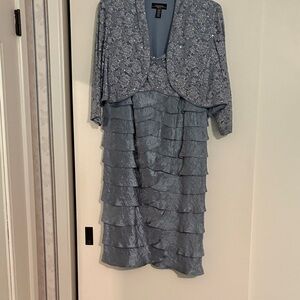 R&M Richards Blue Layered Dress with Floral Jacket